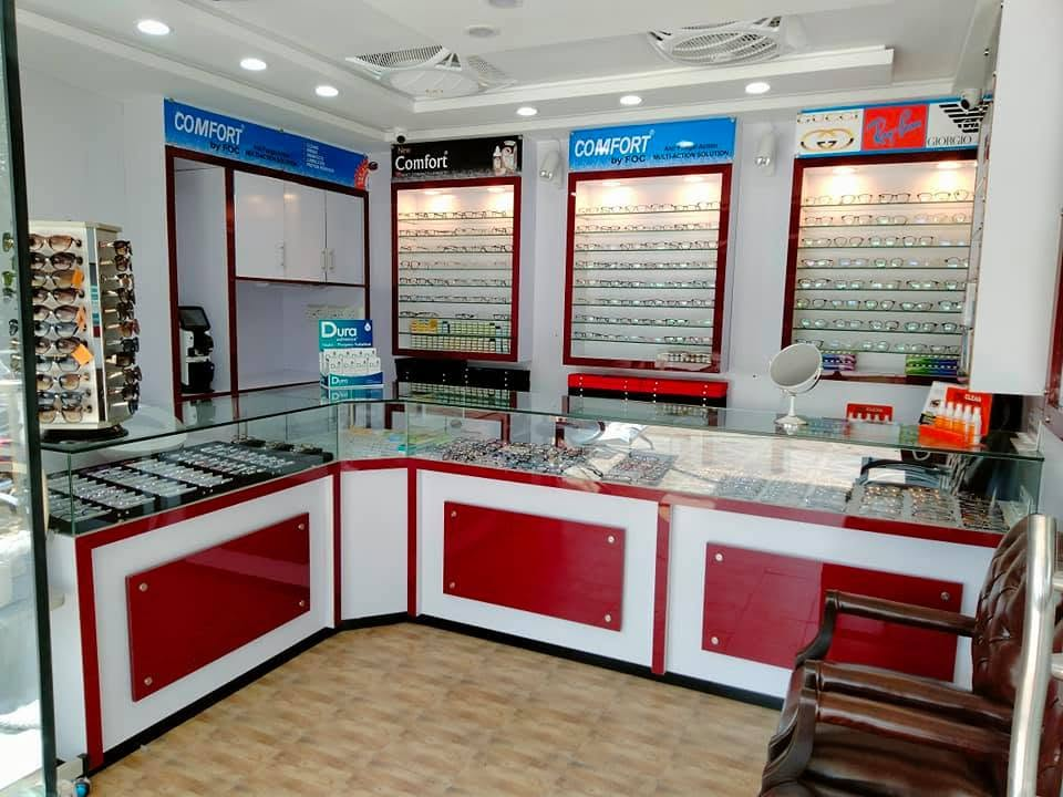 Uzma Optical shop interior in Wah Cantt